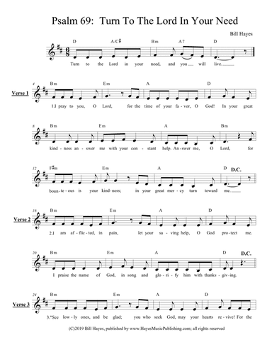 Psalm 69:  Turn To The Lord In Your Need - leadsheet