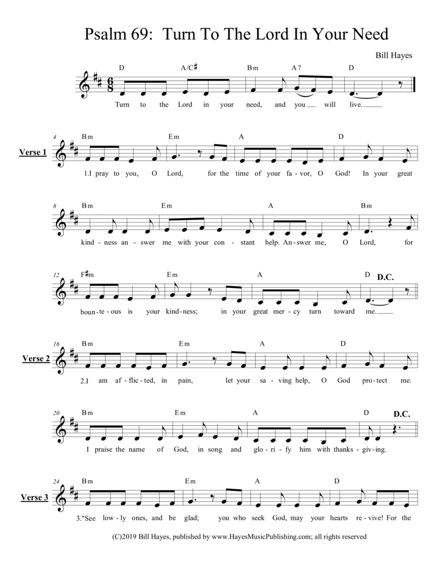 Psalm 69:  Turn To The Lord In Your Need - leadsheet