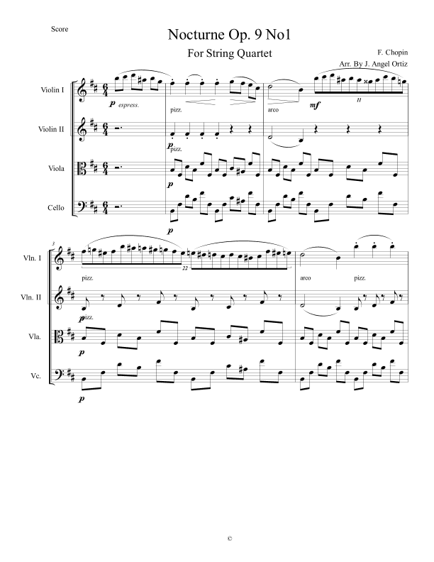 Noctune Op. 9 No. 1 In Bm for String Quartet (arr. José angel Ortiz ramirez)