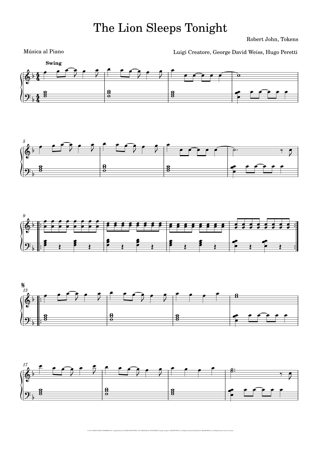 The Lion Sleeps Tonight (arr. Música al Piano)