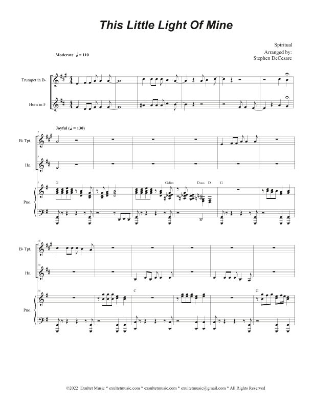 This Little Light Of Mine (Duet for Bb-Trumpet and French Horn) (arr. Stephen DeCesare)