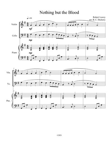 Nothing but the Blood (violin and cello duet) with optional piano accompaniment (arr. B. C. Dockery)
