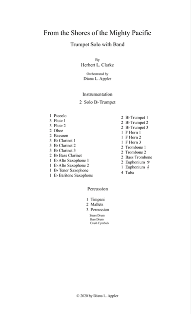 From the Shores Of the Mighty Pacific Trumpet solo with band Score only (arr. Diana L. Appler)