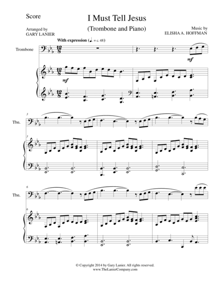 I MUST TELL JESUS (Trombone/Piano and Trombone Part) (arr. Gary Lanier)