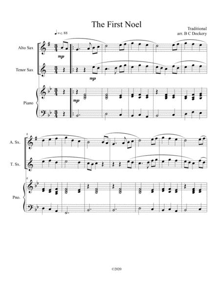 The First Noel (alto and tenor sax duet) with piano accompaniment (arr. B C Dockery)