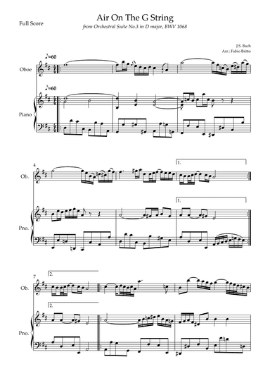 Air On The G String (J.S. Bach) for Oboe Solo and Piano Accompaniment (arr. Fabio Britto)