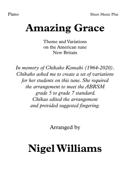 Amazing Grace, for Piano (arr. Nigel Williams)
