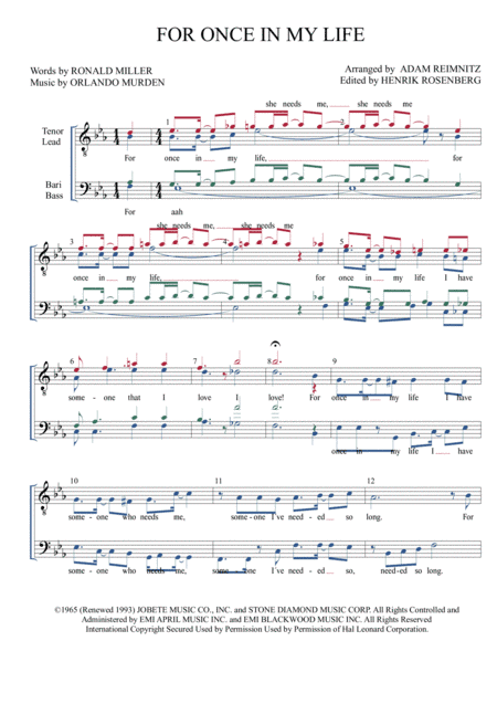 For Once In My Life (arr. Adam Reimnitz, edits by Henrik Rosenberg)