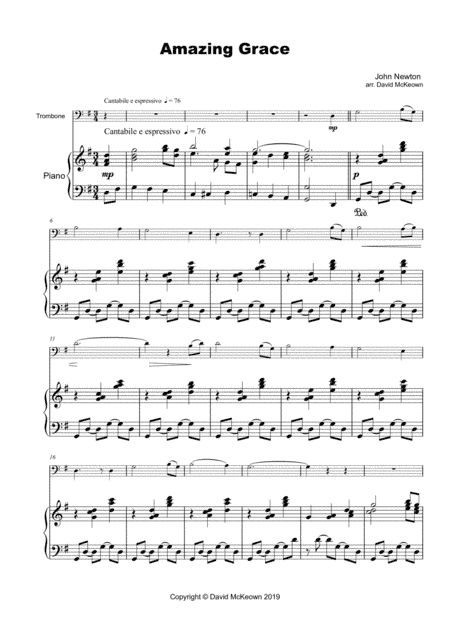 Amazing Grace, Concert Solo for Trombone and Piano (arr. David McKeown)
