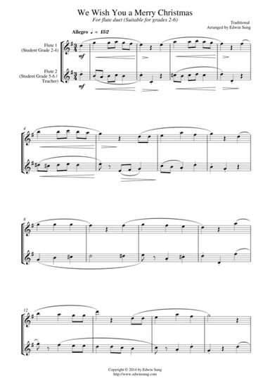 We Wish You a Merry Christmas (for flute duet, suitable for grades 2-6) (arr. Edwin Sung)