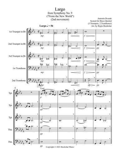 Largo (from "Symphony No. 9") ("From the New World") (Db) (Brass Quintet - 3 Trp, 2 Trb) (arr. Regis Bookshar)