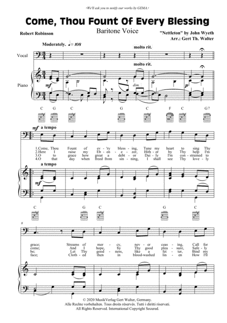 Come, Thou Fount Of Every Blessing (arr. Gert Th. Walter)