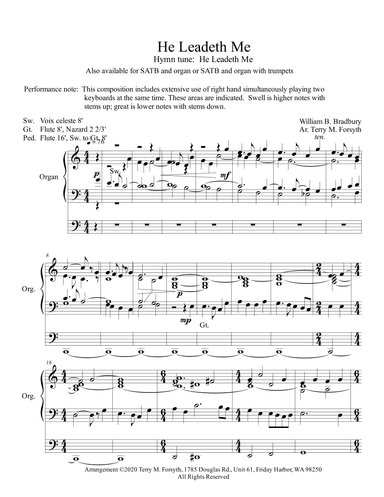 "He Leadeth Me", organ solo, triumphant (arr. Terry M. Forsyth)