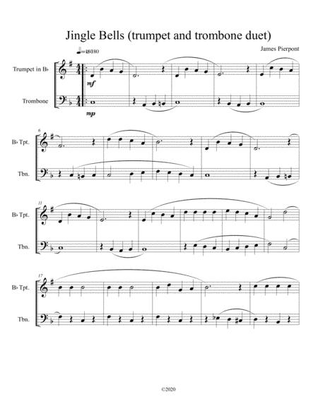 Jingle Bells (trumpet and trombone duet) (arr. B C Dockery)