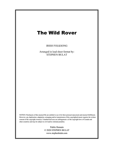 The Wild Rover (Irish Folk Song) - Lead sheet (key of A) (arr. Stephen Bulat)