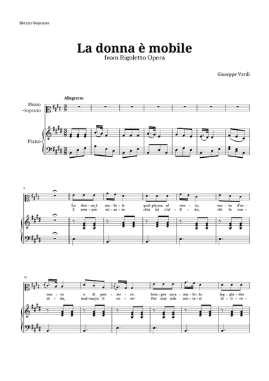 La donna è mobile in E major for Mezzo Soprano and Piano (arr. Langanho)