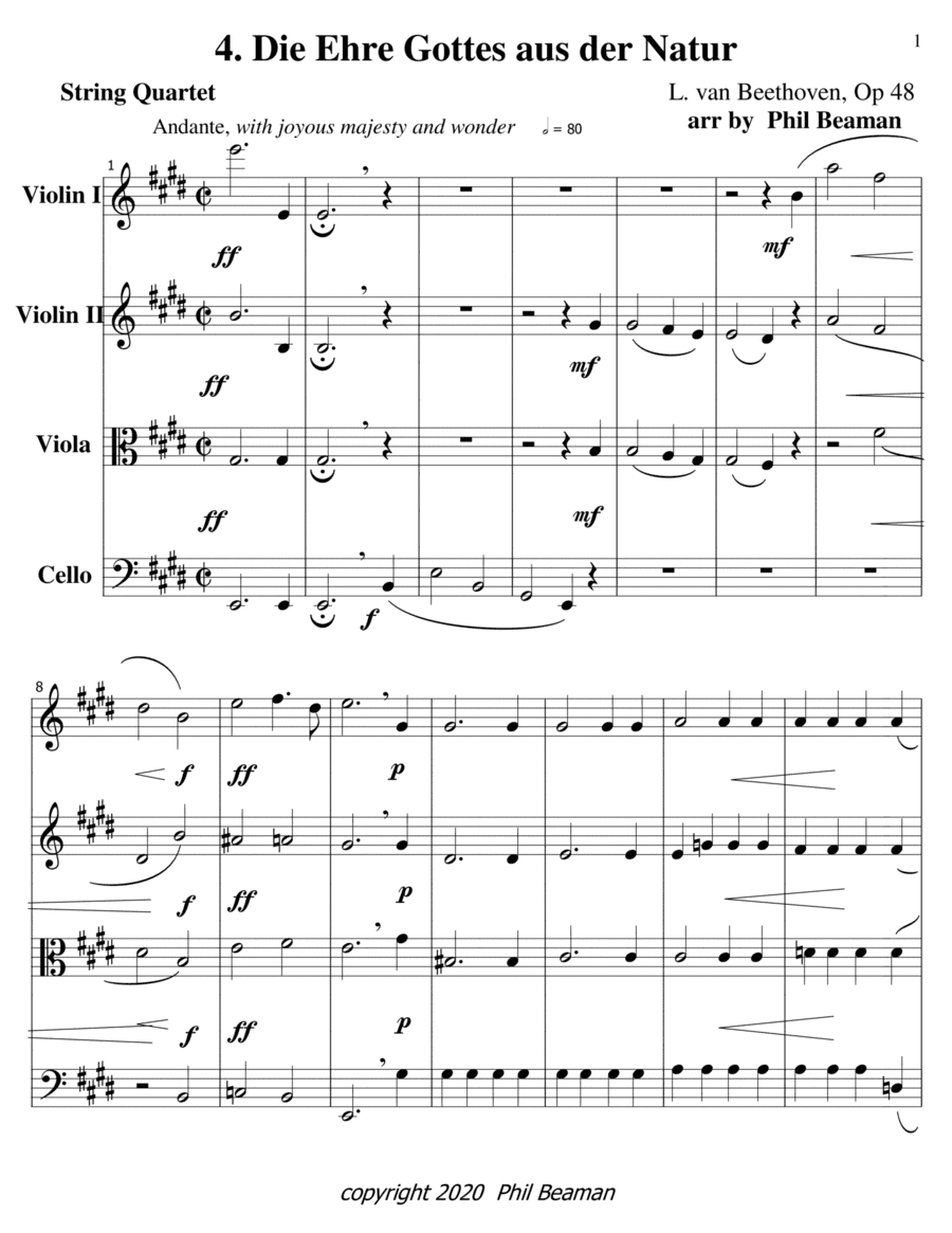 Die Ehre Gottes aus der Natur-Beethoven-string quartet (arr. Phil Beaman)