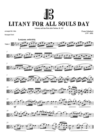 F. Schubert LITANY ( Litaney auf das Fest aller Seelen ) for 2 Violas ( Viola Duet ) arr. by Szczepa (arr. Szczepan Pytel)