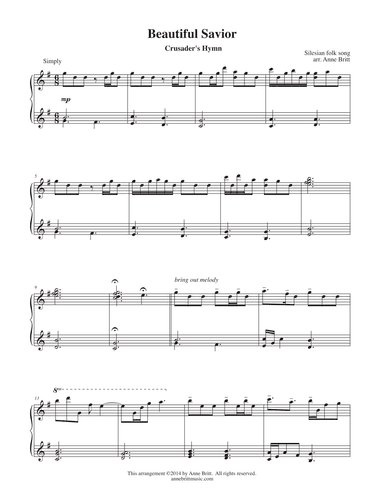Beautiful Savior (Fairest Lord Jesus) - intermediate (arr. Anne Britt)