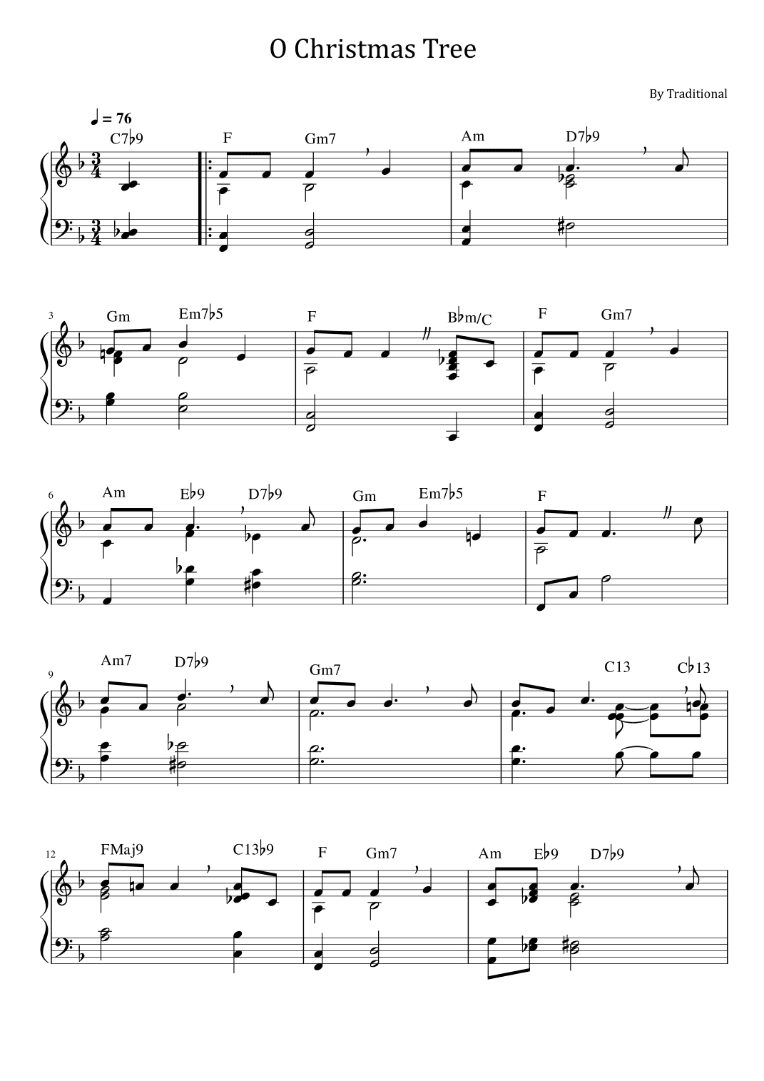 O Christmas Tree - For Piano Solo With Chord (arr. poon)