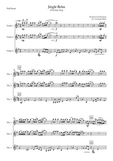 Jingle Bells - Jazz Version (Christmas Song) for Violin Trio (arr. Fernando Britto)