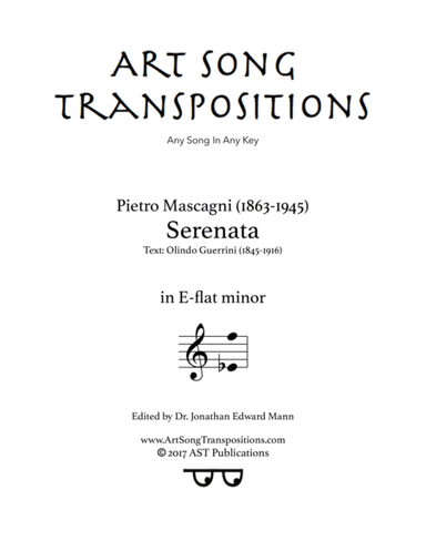 MASCAGNI: Serenata (transposed to E-flat minor) (arr. ArtSongTranspositions.com)