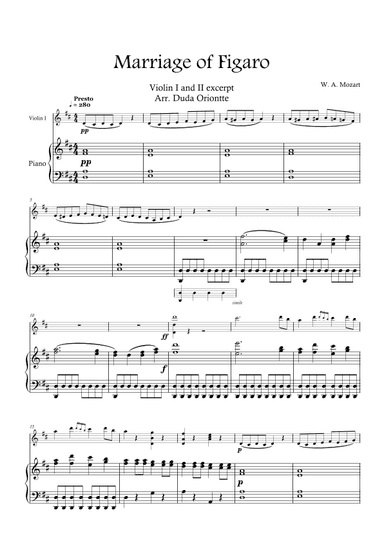 Violin I EXCERPT - Mozart - Marriage of Figaro (with PIANO) (arr. Duda Oriontte)