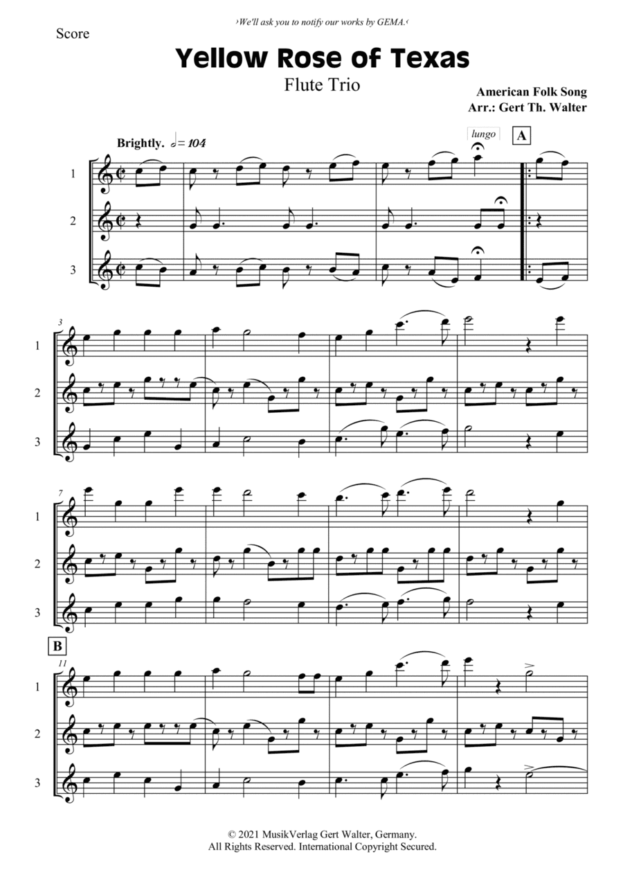 Yellow Rose of Texas (arr. Gert Th. Walter)