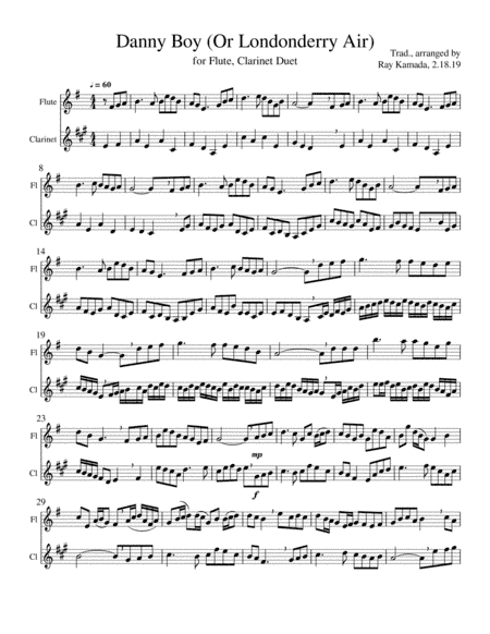 Etude for Flute/Clarinet Duet, based on Danny Boy (Londonderry Air) (arr. Ray Kamada)