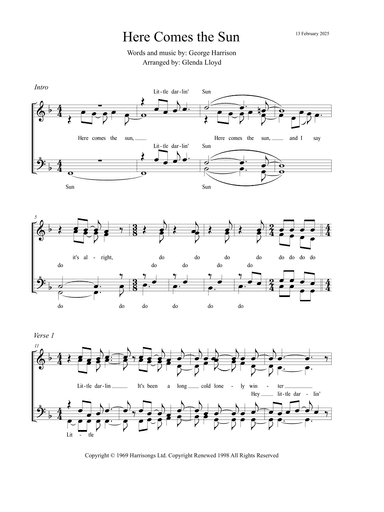 Here Comes The Sun (arr. Glenda Lloyd)
