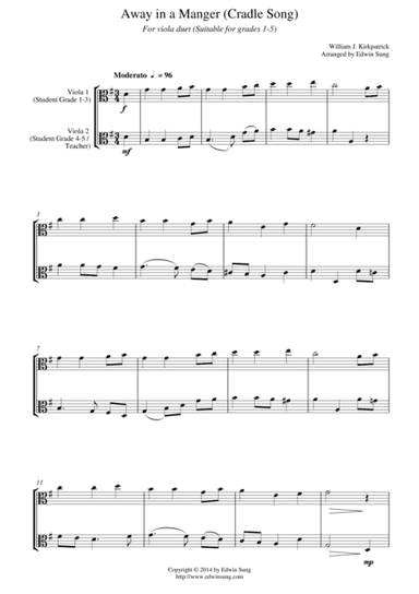 Away in a Manger (Cradle Song) (for viola duet, suitable for grades 1-5) (arr. Edwin Sung)