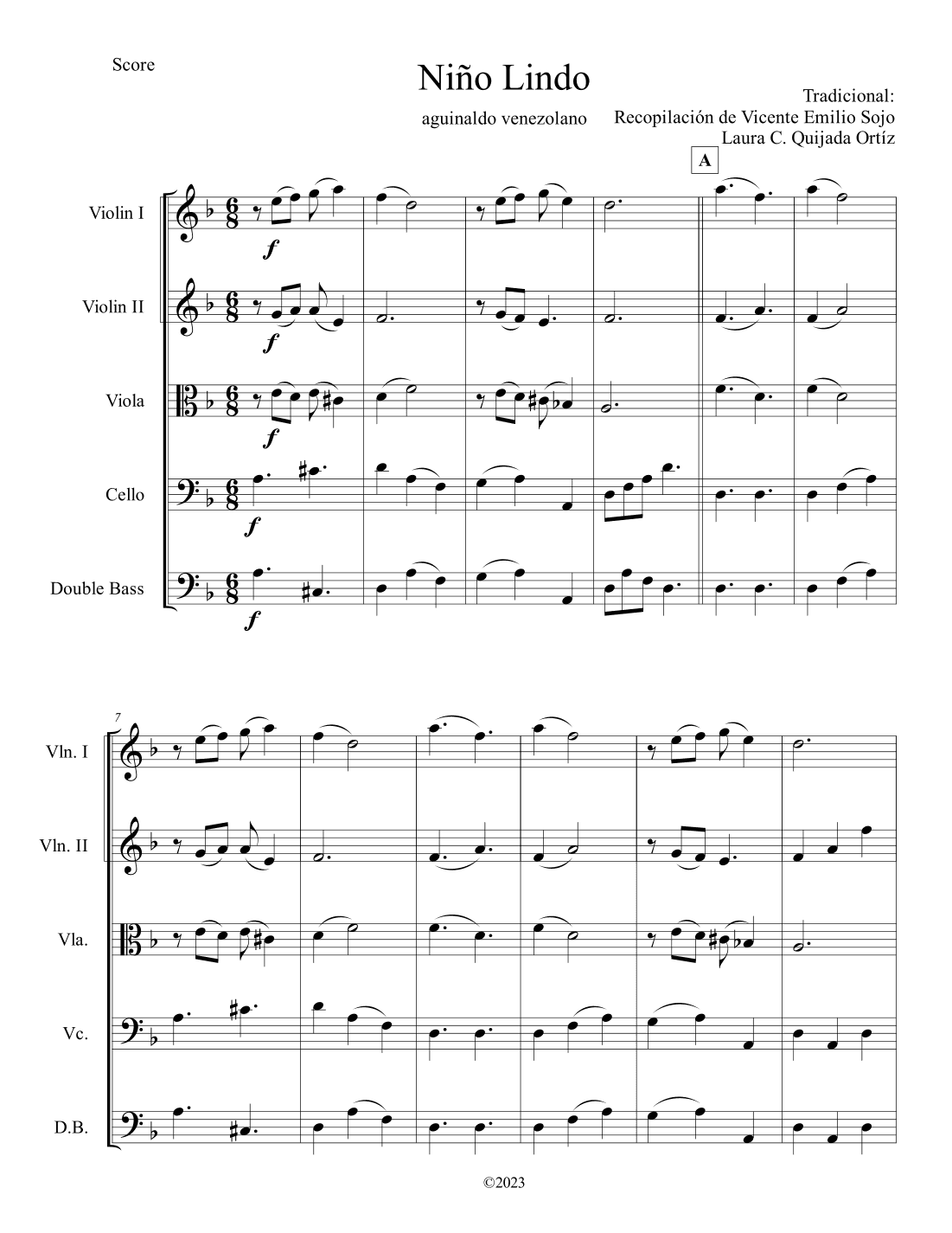 Niño Lindo. AGUINALDO VENEZOLANO. String orchestra, easy-intermediate. - Score Only (arr. Laura C. Quijada Ortíz)