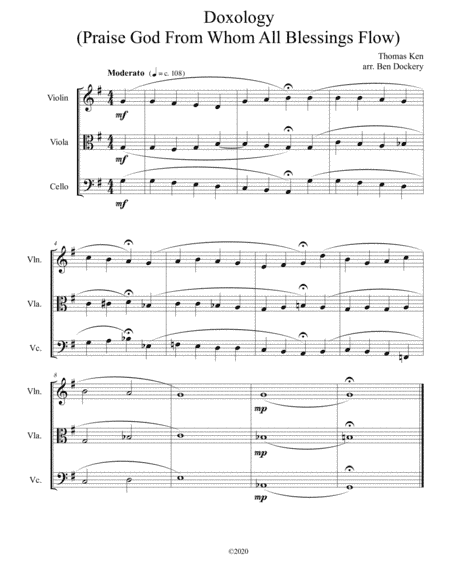 Doxology (Jazz Harmonization) for String Trio - (Praise God From Whom All Blessings Flow) (arr. Ben Dockery)