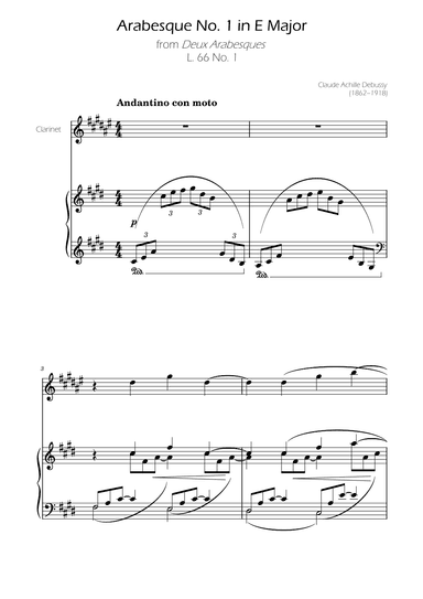 Debussy - Arabesque Nº1 - Clarinet Solo w/ Piano Accompaniment (arr. Ygor Nunes)