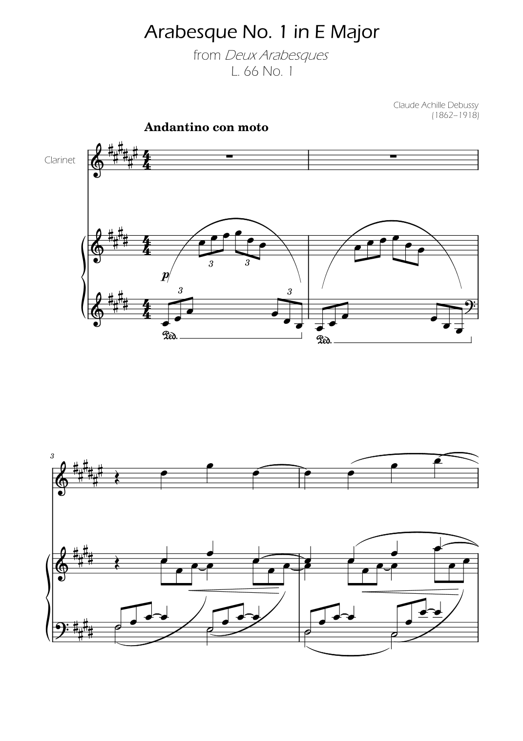 Debussy - Arabesque Nº1 - Clarinet Solo w/ Piano Accompaniment (arr. Ygor Nunes)