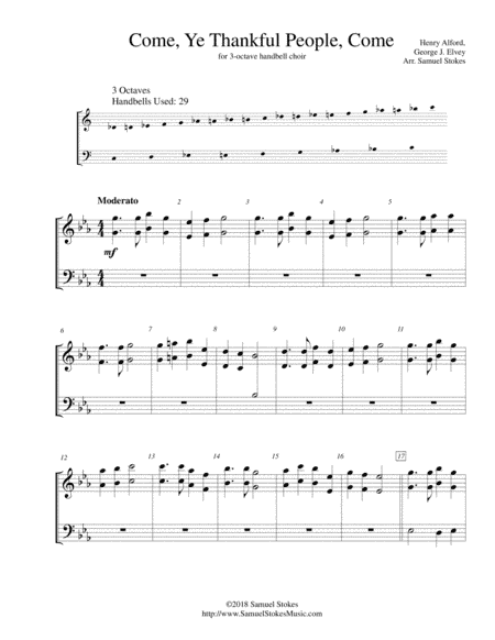 Come, Ye Thankful People, Come - for 3-octave handbell choir (arr. Samuel Stokes)