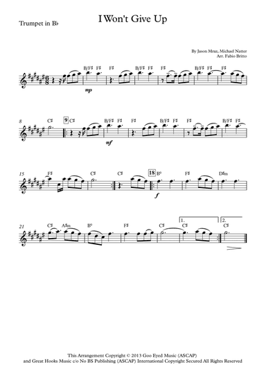 I Won't Give Up (arr. Fabio Britto)