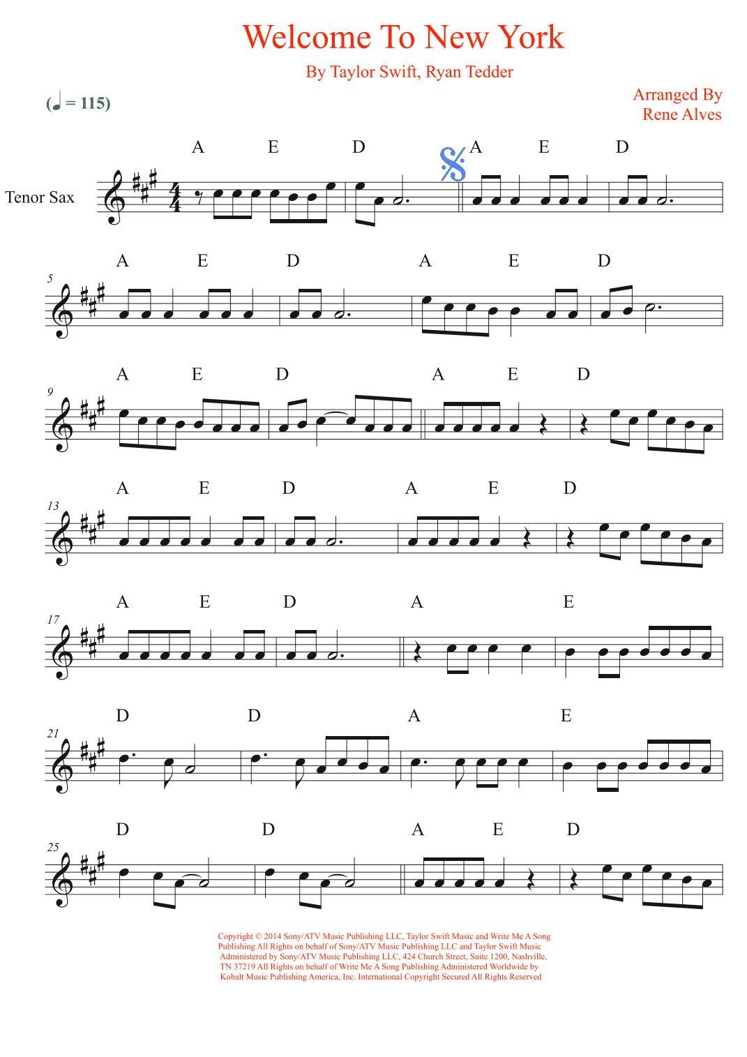 Welcome To New York (arr. Rene Alves)