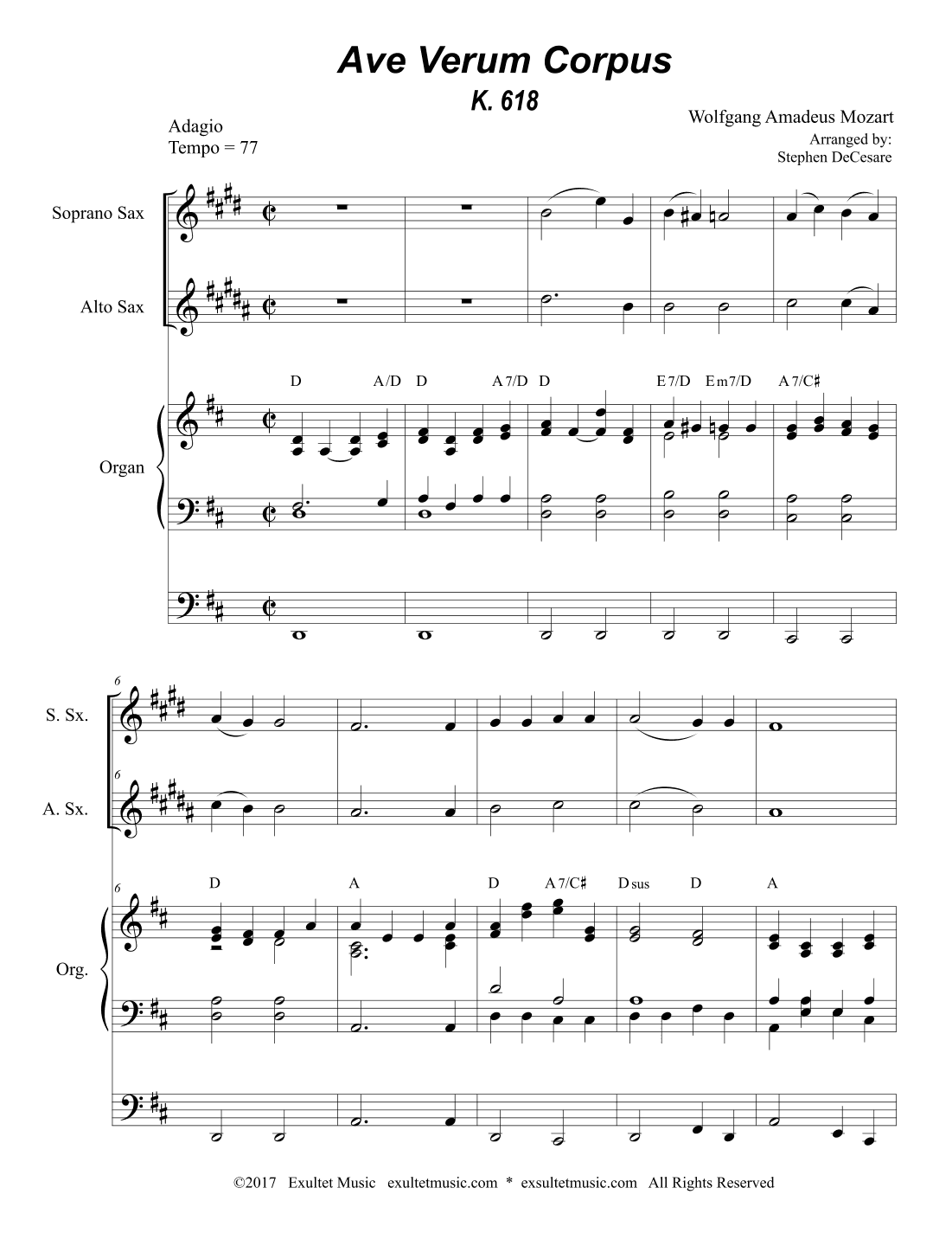 Ave Verum Corpus (Duet for Soprano and Alto Saxophone - Organ Accompaniment) (arr. Stephen DeCesare)