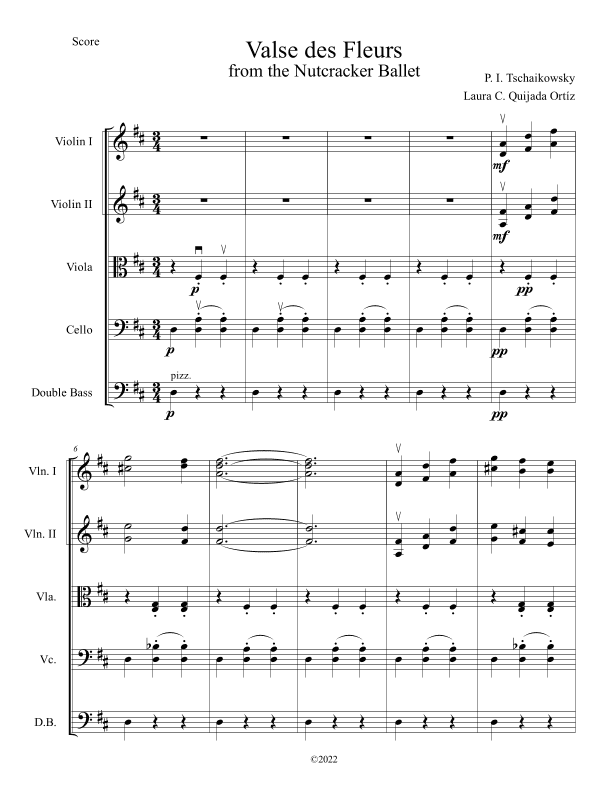 Valse des Fleurs, from The Nutcracker Ballet, String Orchestra, intermediate, score & parts. (arr. Laura C. Quijada Ortíz)