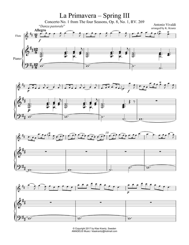Allegro (iii) from La Primavera (Spring) RV. 269 for flute and piano (arr. K. Krantz)