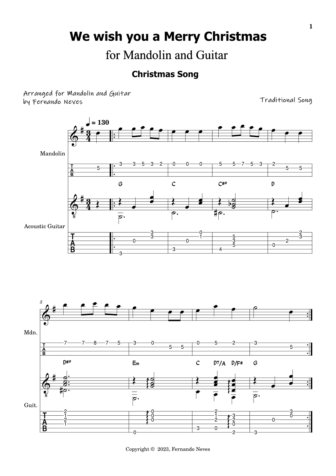 We wish you a Merry Christmas for Mandolin & Acoustic Guitar (arr. FERNANDO LUIZ NEVES)