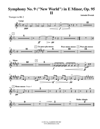 Dvorak Symphony No. 9, New World, Movement II - Trumpet in Bb 2 (Transposed Part), Op.95 (arr. Doug Clyde)
