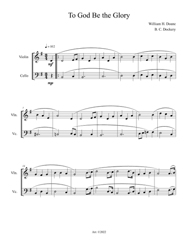 To God Be the Glory (Violin and Cello Duet) (arr. B. C. Dockery)