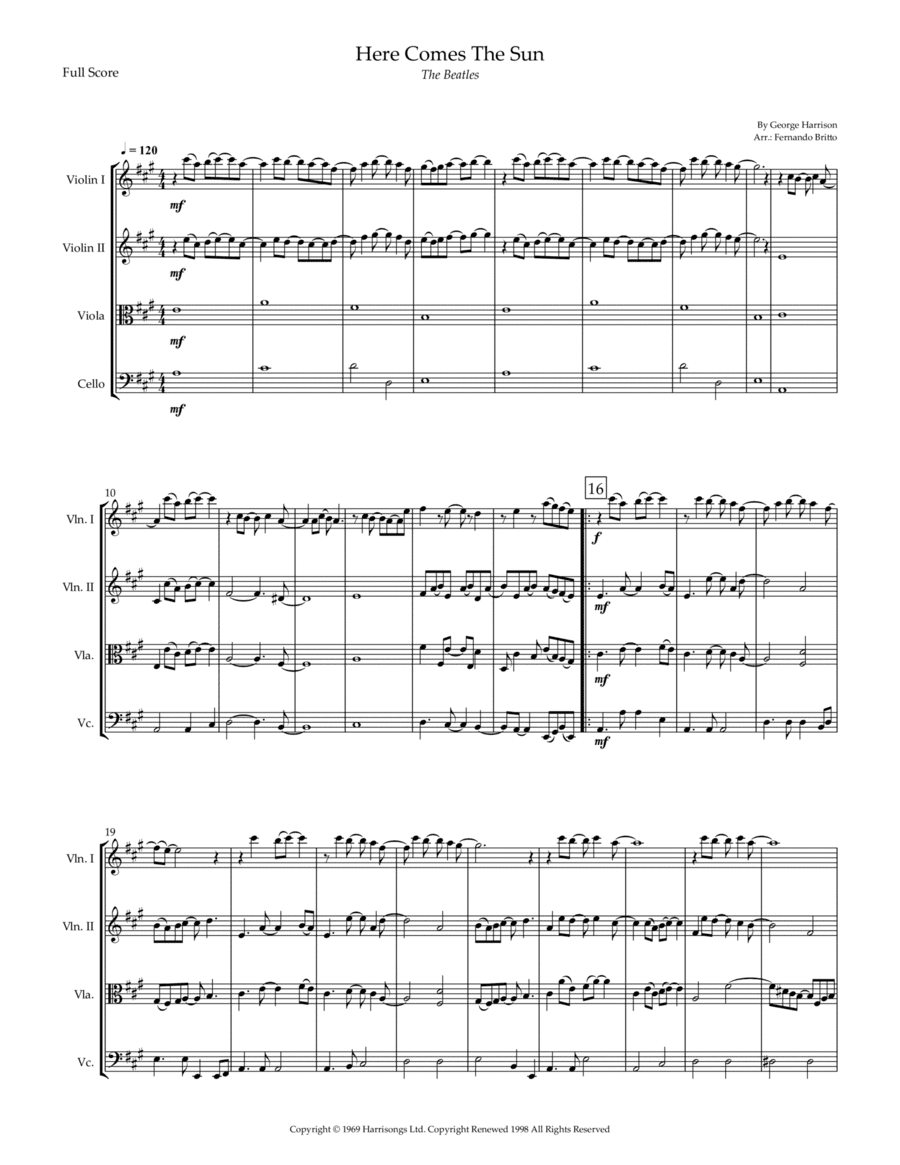 Here Comes The Sun (arr. Fernando Britto)