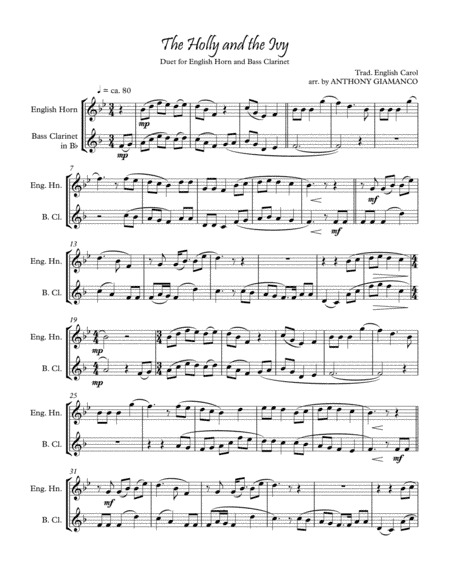 The Holly and the Ivy (Duet for English Horn and Bass Clarinet) (arr. Anthony Giamanco)