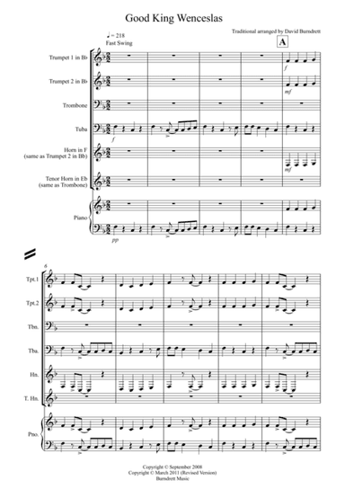 Good King Wenceslas (Jazzy Style!) for Brass Quartet (arr. David Burndrett)