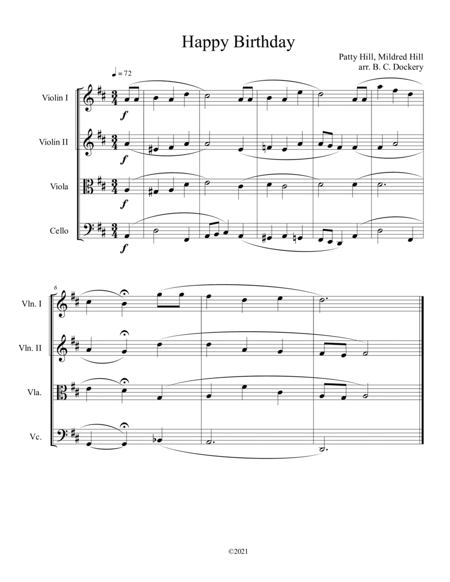 Happy Birthday for String Quartet (arr. B. C. Dockery)