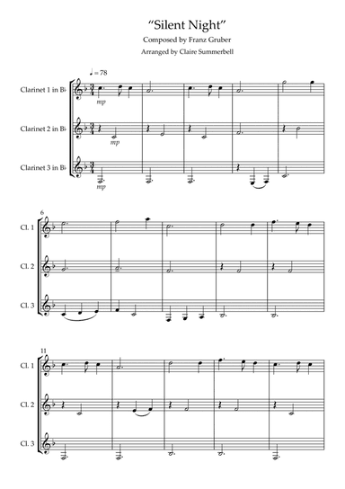 Silent Night - Easy Clarinet Trio (arr. Claire Summerbell)
