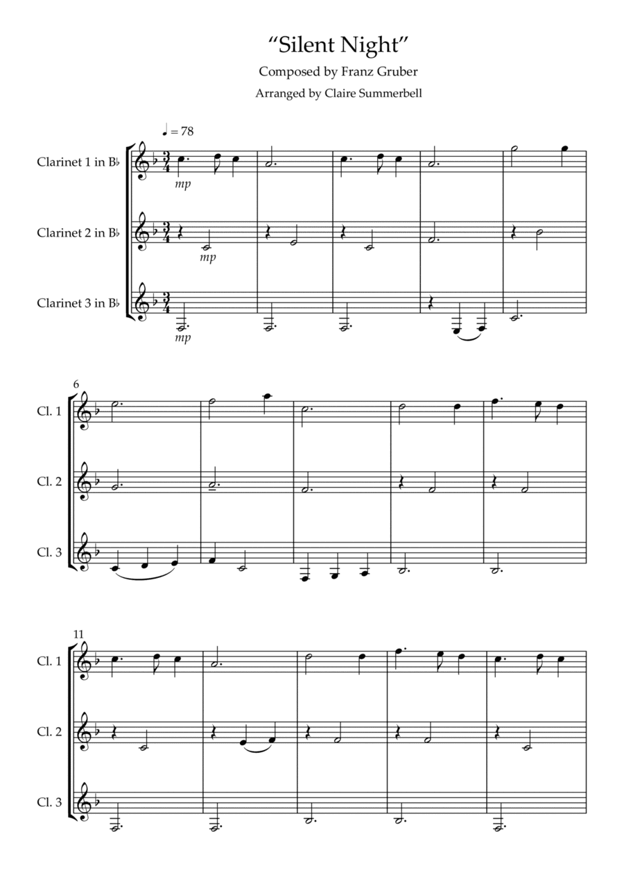 Silent Night - Easy Clarinet Trio (arr. Claire Summerbell)